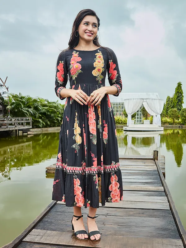 Stylish printed black cotton kurti