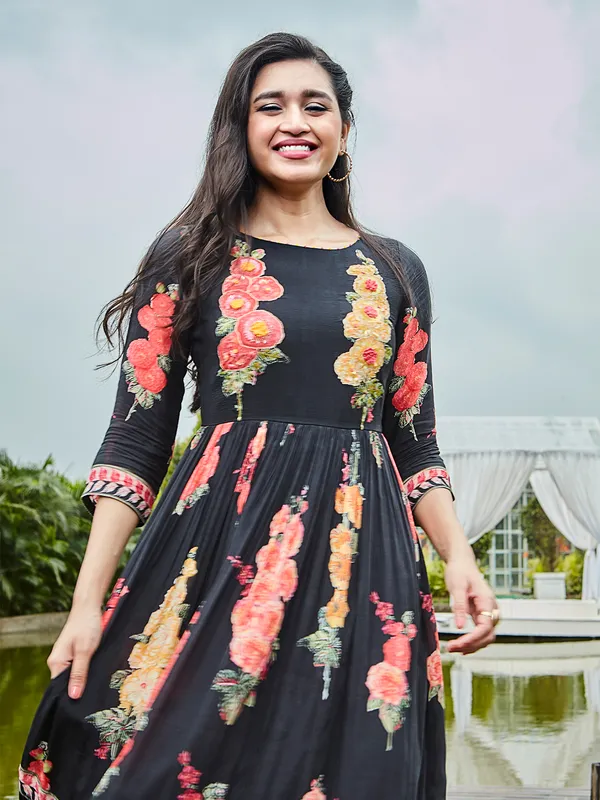 Stylish printed black cotton kurti