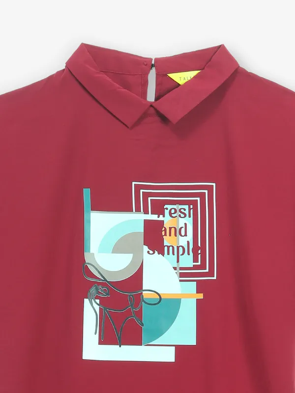 Stylish printed cotton maroon top