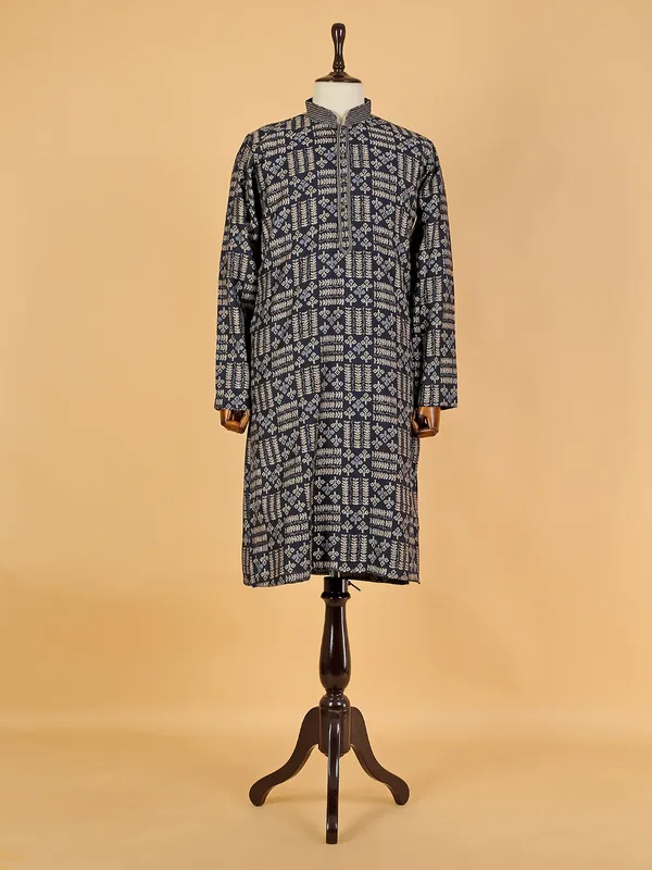 Stylish printed navy  Men Kurta pajama