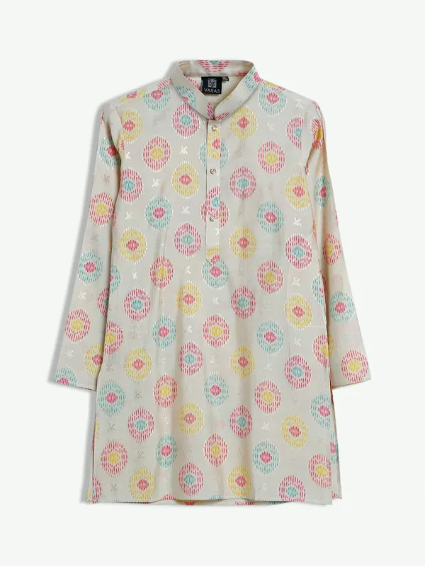 Stylish printed silk kurta suit in beige