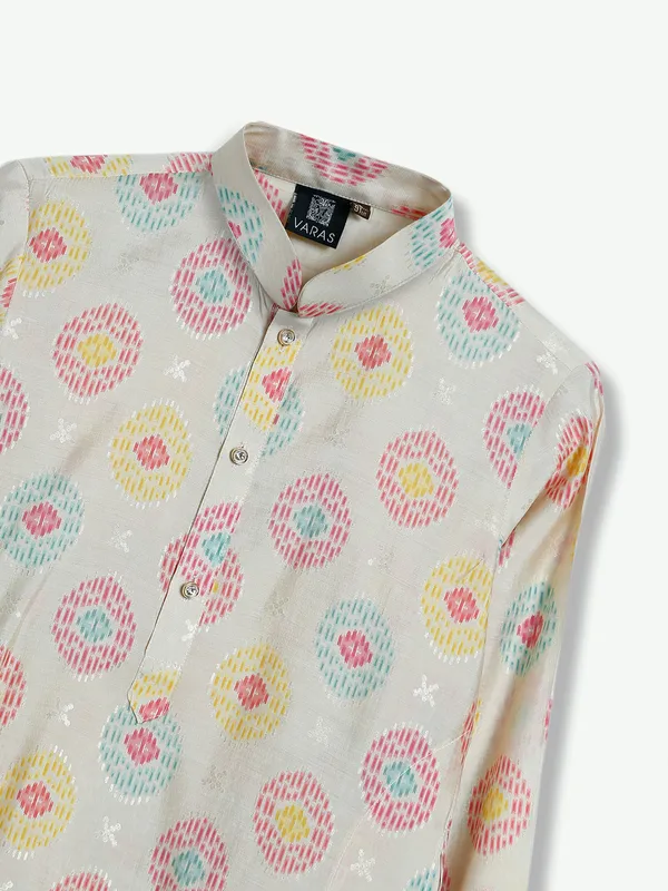 Stylish printed silk kurta suit in beige