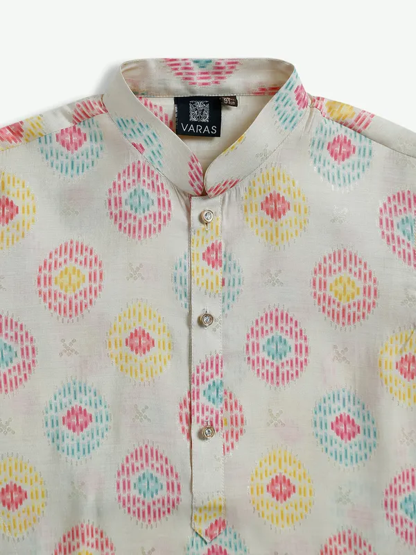 Stylish printed silk kurta suit in beige