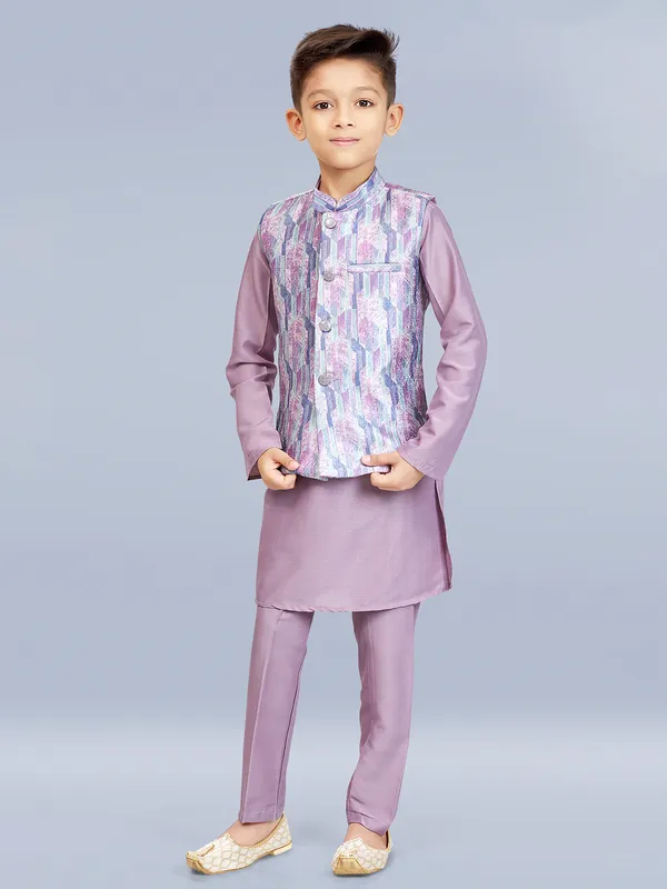 Stylish purple silk waistcoat set for boy