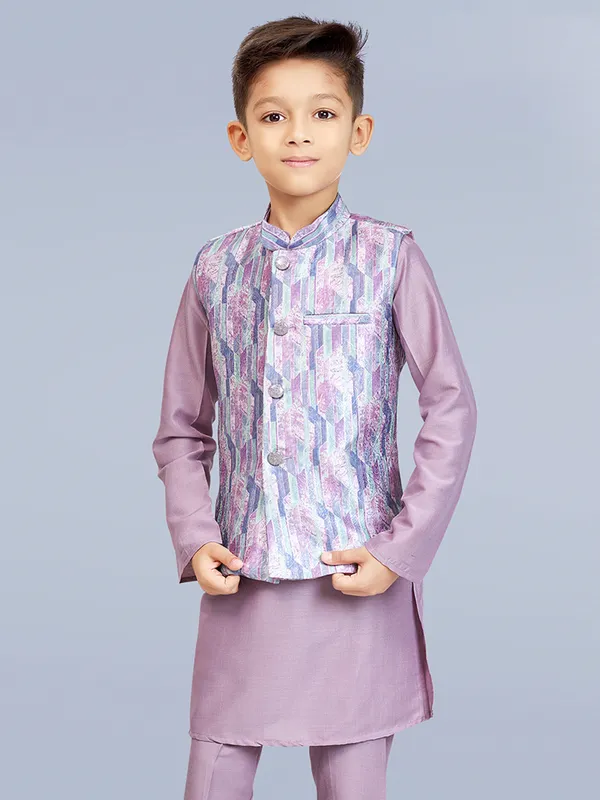 Stylish purple silk waistcoat set for boy