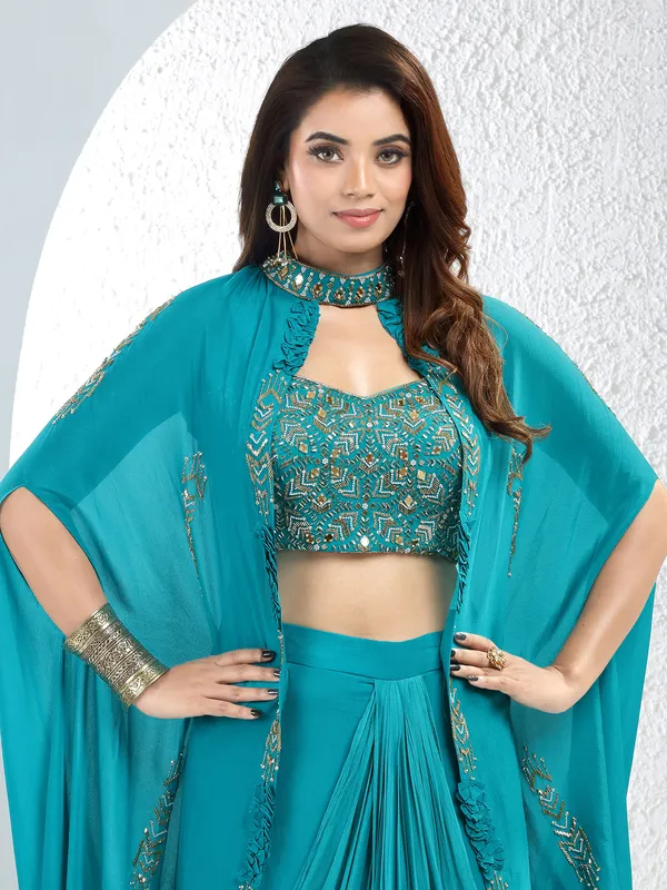 Stylish rama blue georgette designer suit