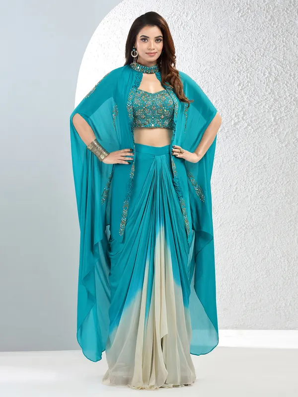 Stylish rama blue georgette designer suit