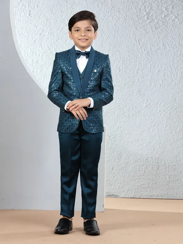 Stylish rama blue terry rayon coat suit