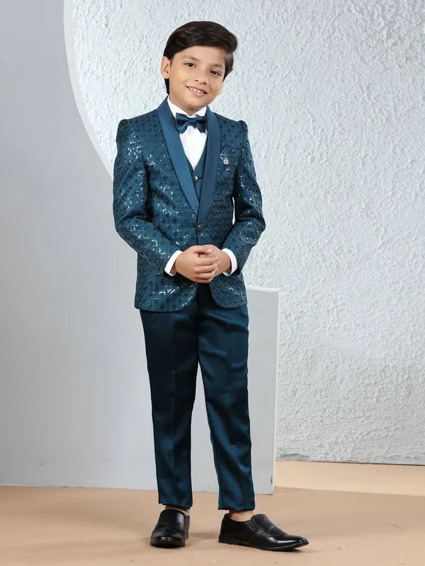 Stylish rama blue terry rayon coat suit