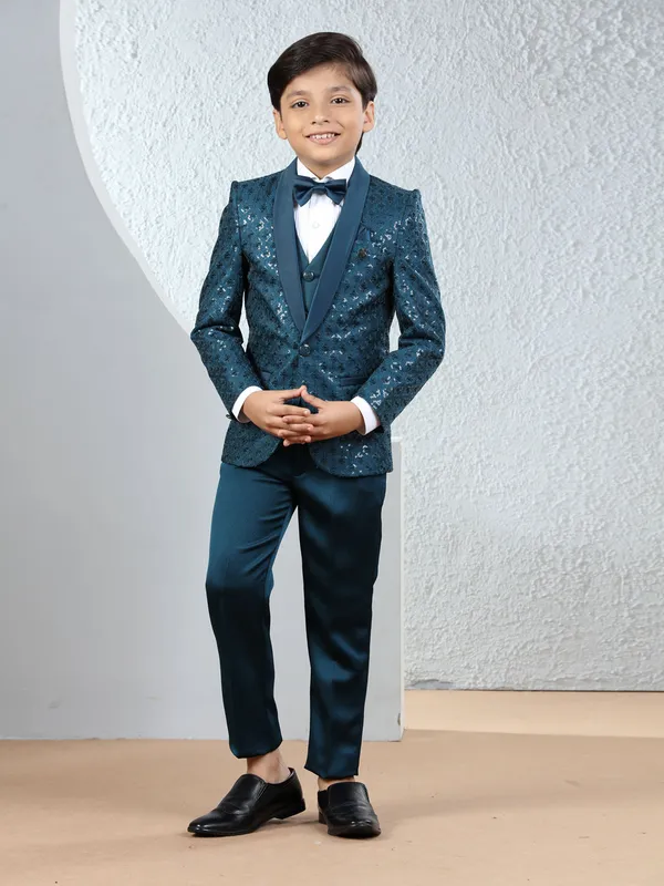Stylish rama blue terry rayon coat suit
