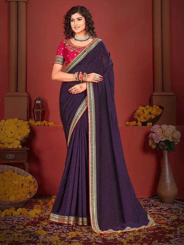 Stylish navy silk saree for party wear