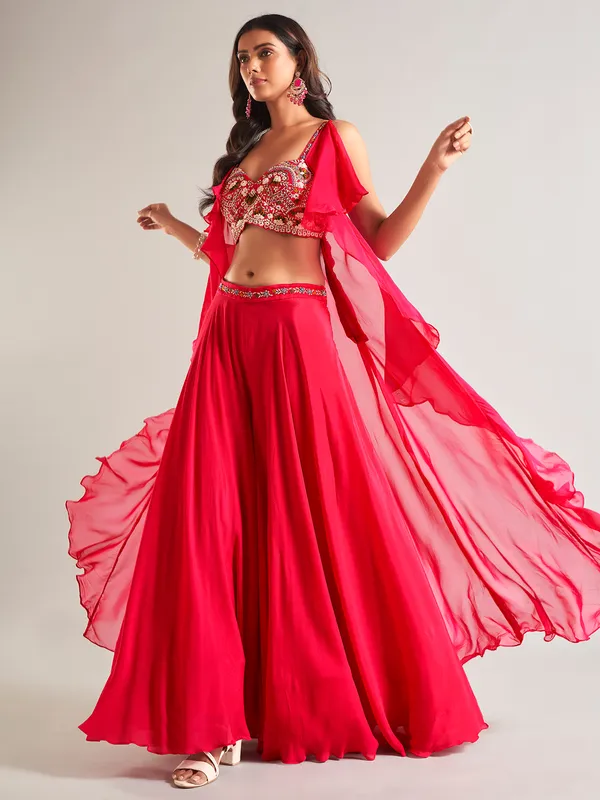 Stylish rani color georgette palazzo salwar suit