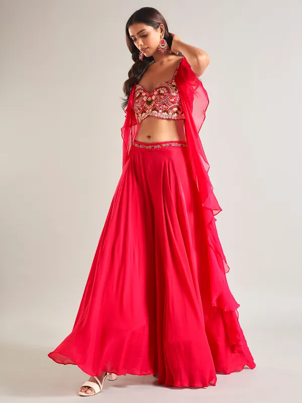 Stylish rani color georgette palazzo salwar suit