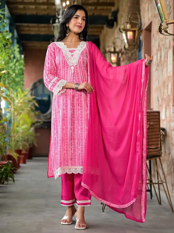 Stylish rani color kurti set with dupatta