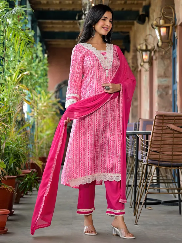 Stylish rani color kurti set with dupatta