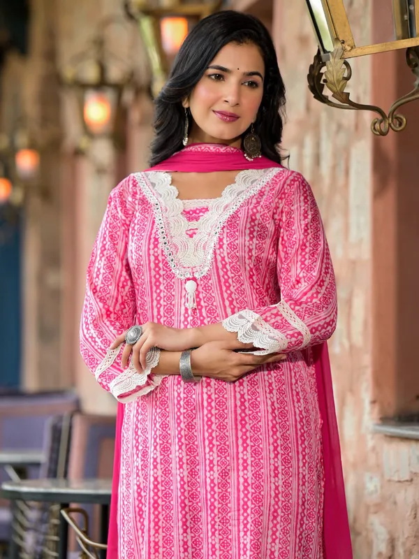 Stylish rani color kurti set with dupatta