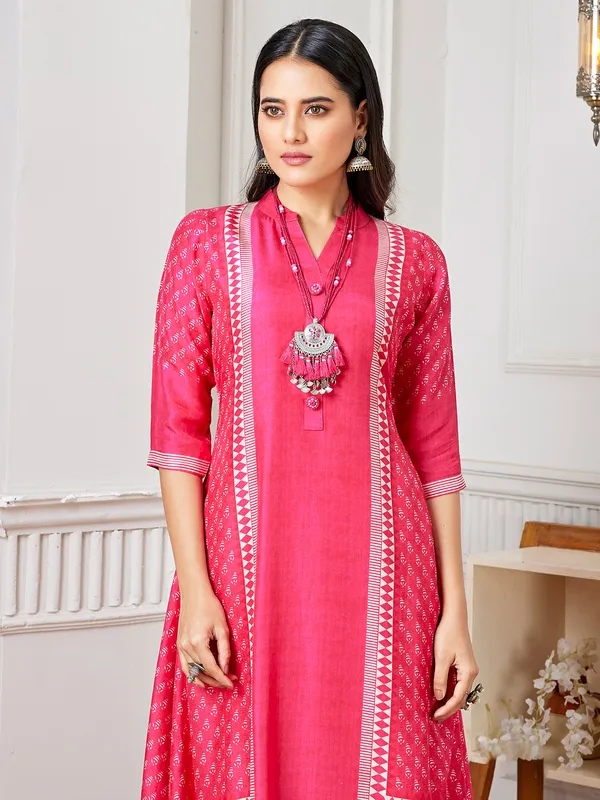 Stylish rani color russian silk kurti set