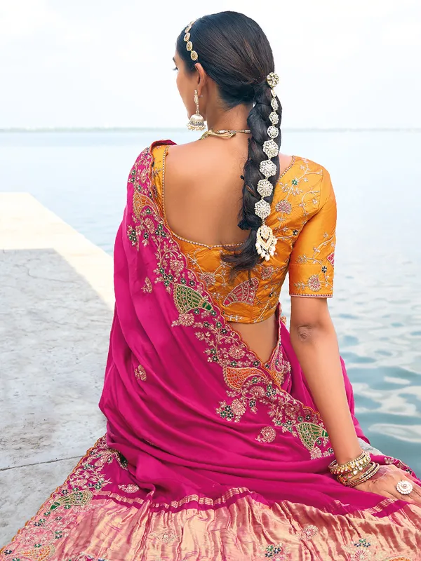 Stylish rani color saree for wedding