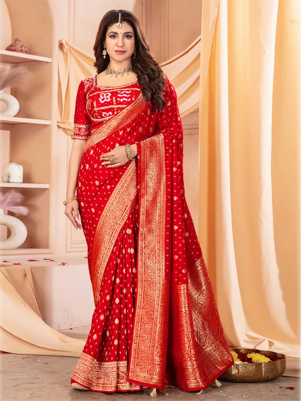 Stylish red dola silk saree