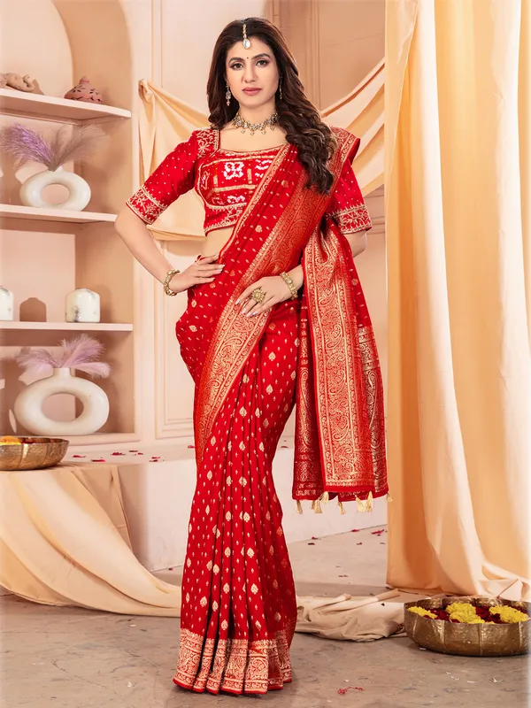 Stylish red dola silk saree