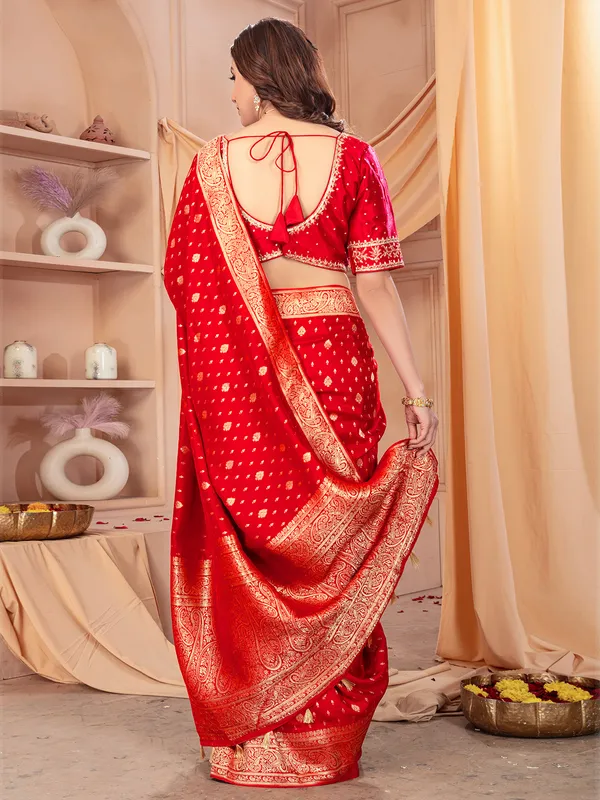 Stylish red dola silk saree