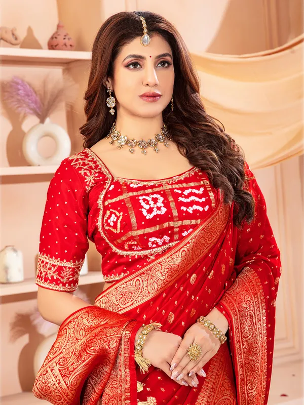 Stylish red dola silk saree