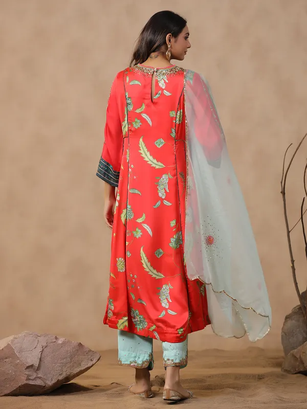 Stylish red printed kurti set