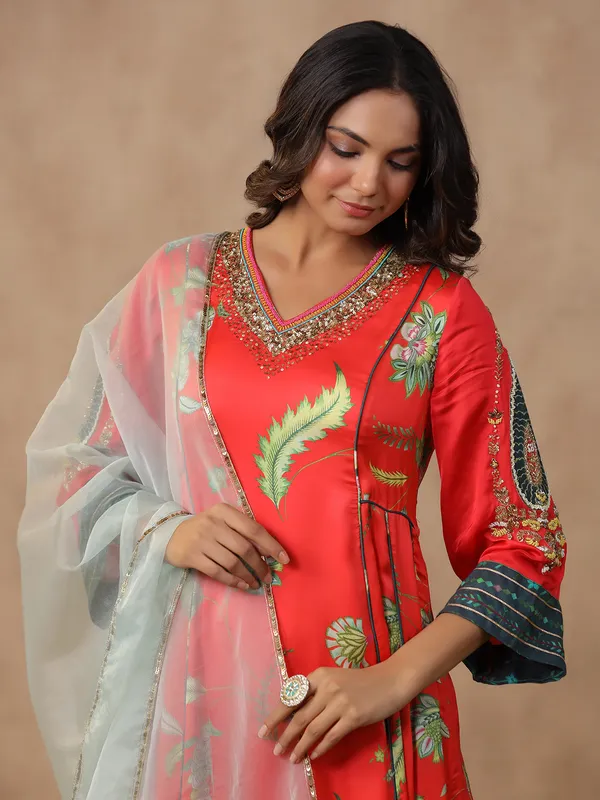 Stylish red printed kurti set