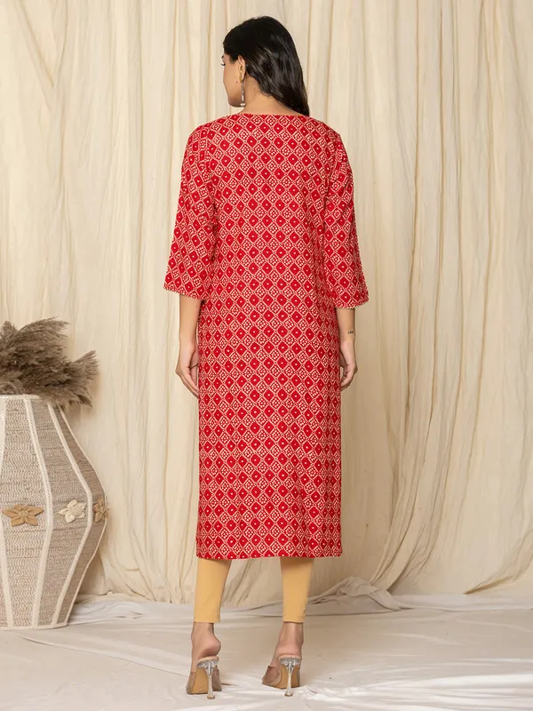 Stylish red printed kurti set in silk