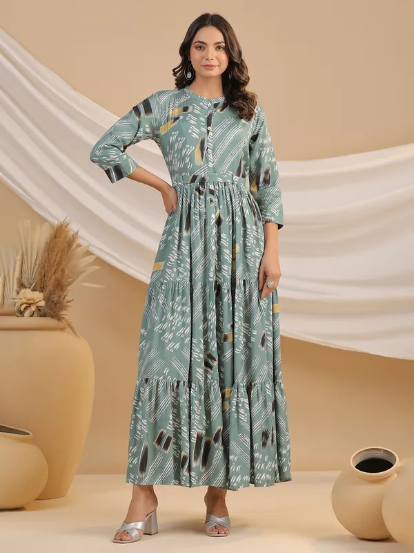 Stylish sage green cotton printed kurti