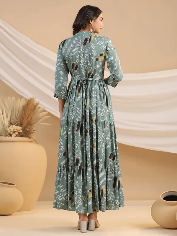Stylish sage green cotton printed kurti