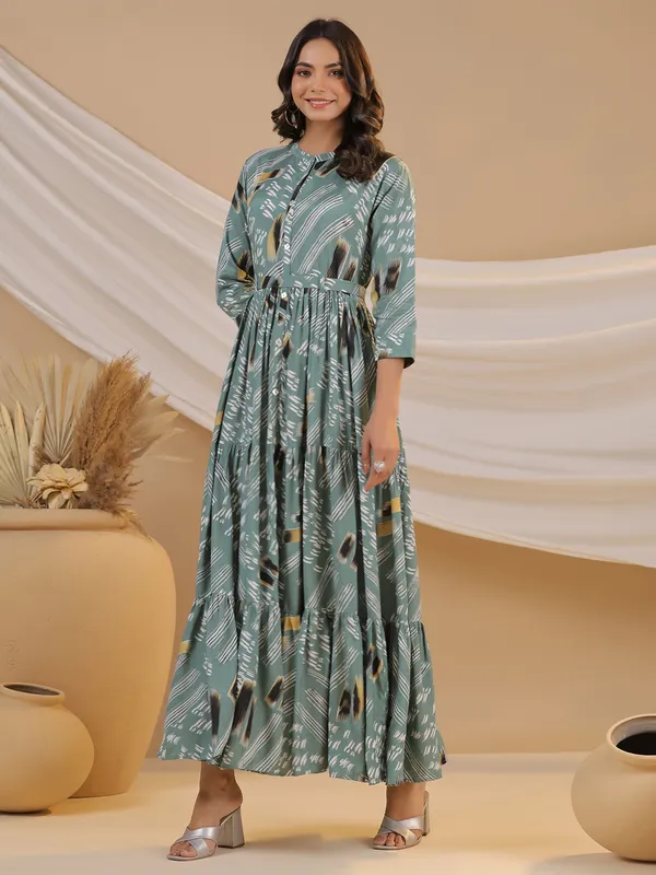 Stylish sage green cotton printed kurti