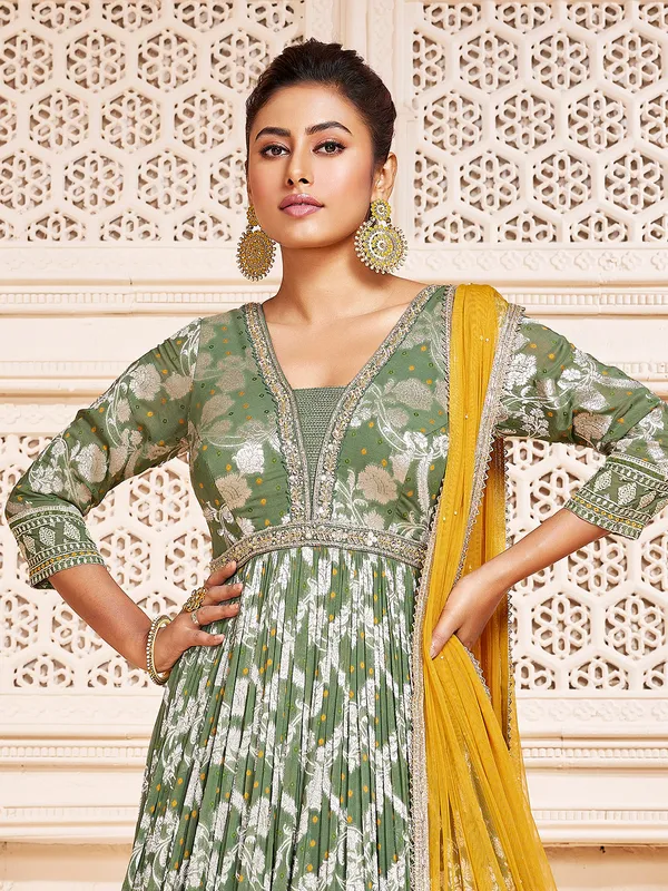 Stylish sage green georgette anarkali suit
