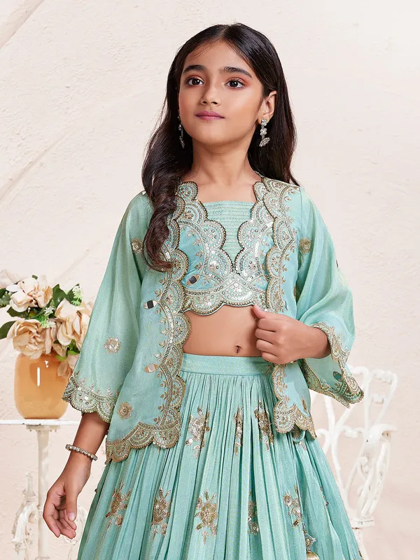 Stylish sea green georgette lehenga choli