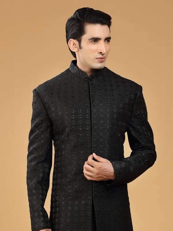 Stylish silk black indowestern