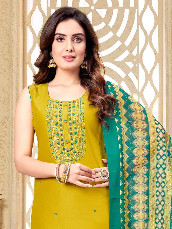 Stylish silk lime green salwar suit