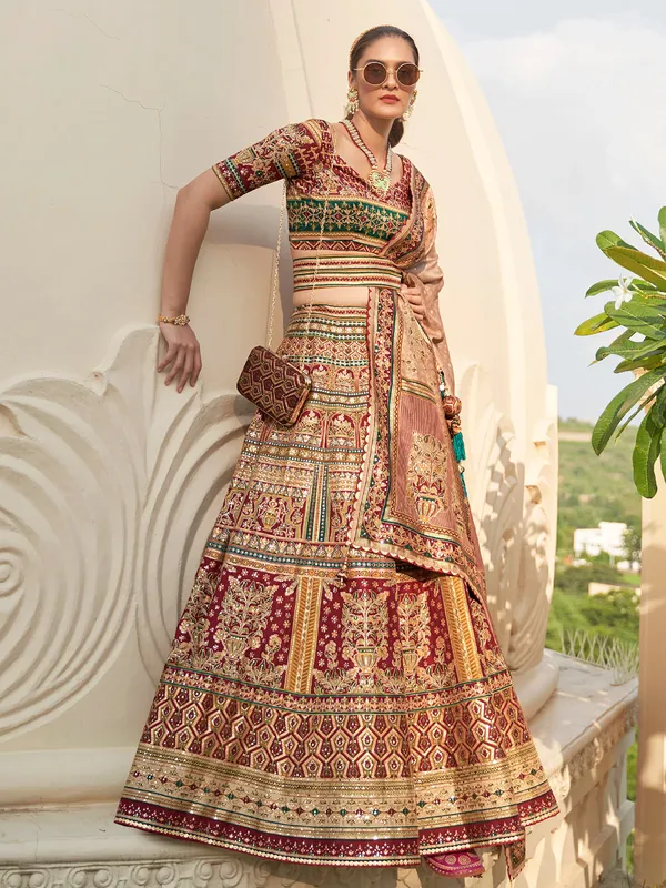 Stylish silk maroon lehenga choli