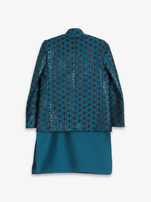 Stylish silk teal blue indowestern