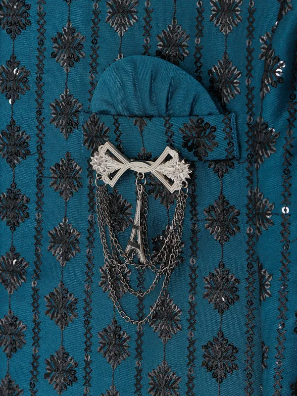 Stylish silk teal blue indowestern