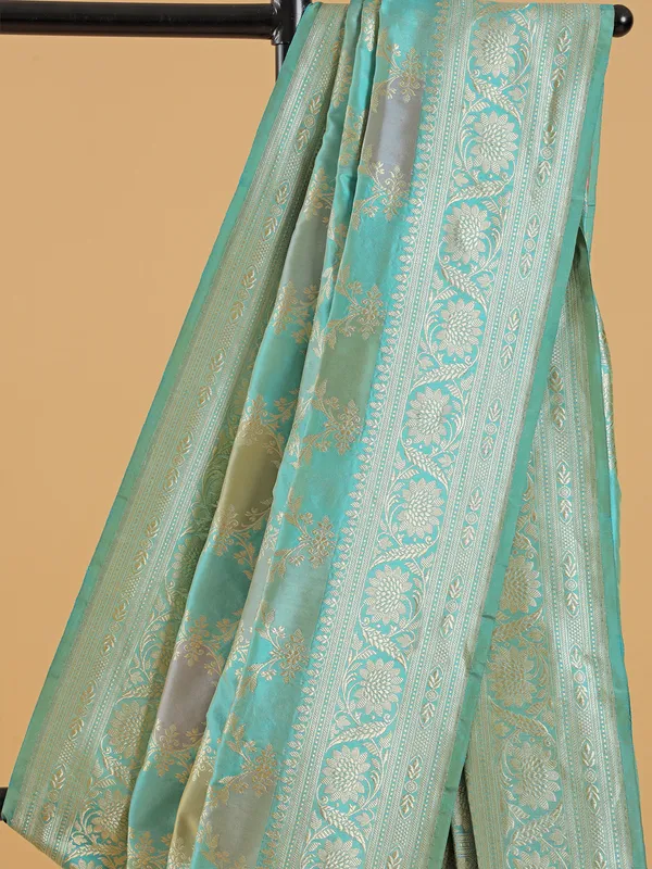 Stylish sky blue banarasi silk saree