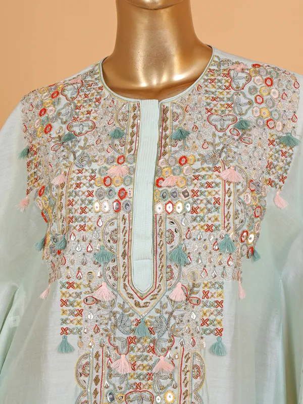 Stylish sky blue silk sharara suit