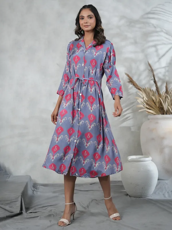 Stylish stone blue silk printed kurti
