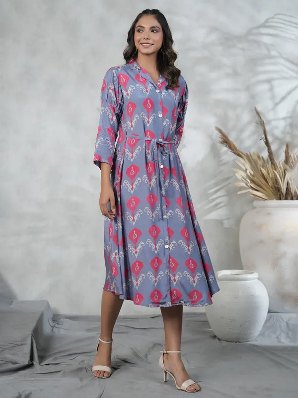 Stylish stone blue silk printed kurti