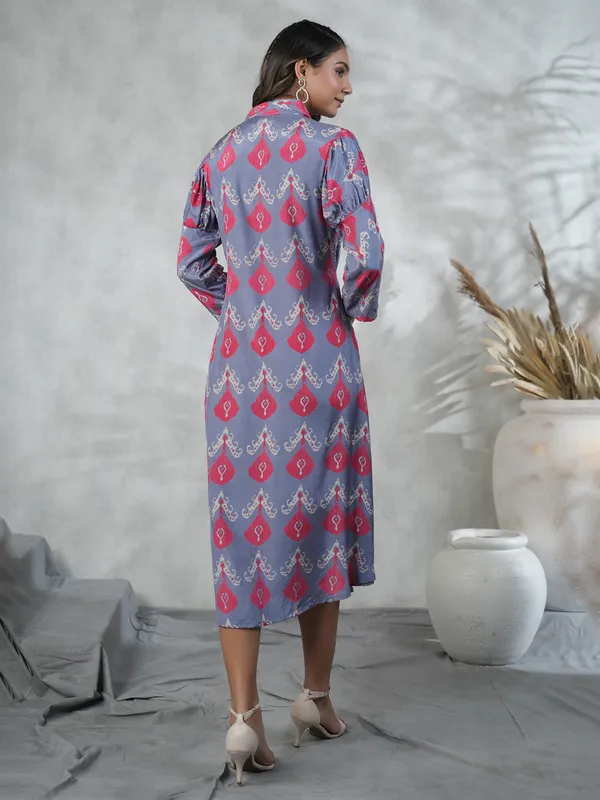 Stylish stone blue silk printed kurti