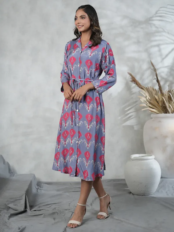 Stylish stone blue silk printed kurti