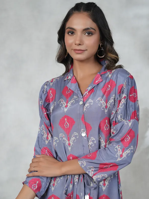 Stylish stone blue silk printed kurti