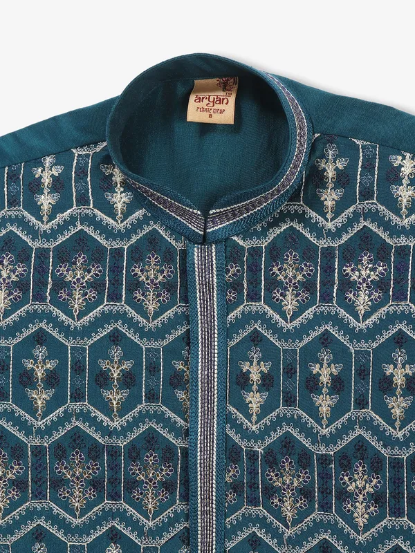 Stylish teal blue cotton silk kurta pajama