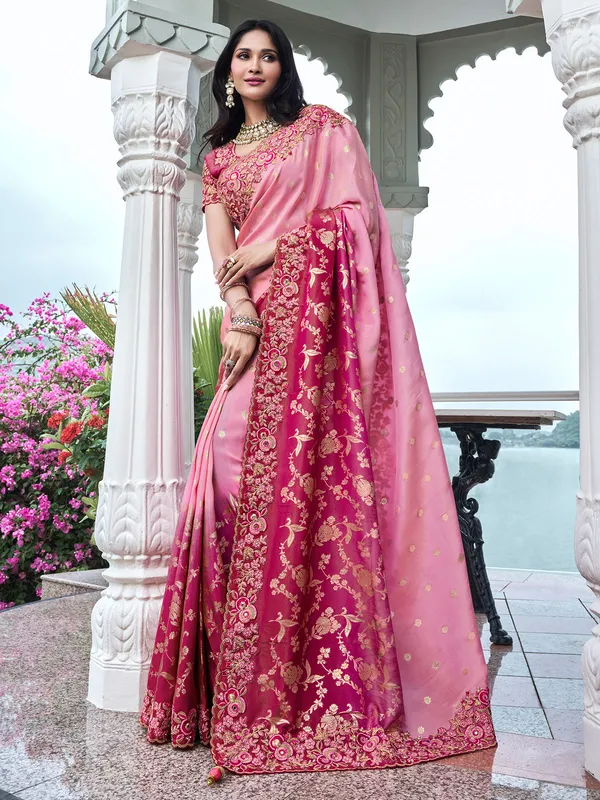 White and pink wedding saree discount