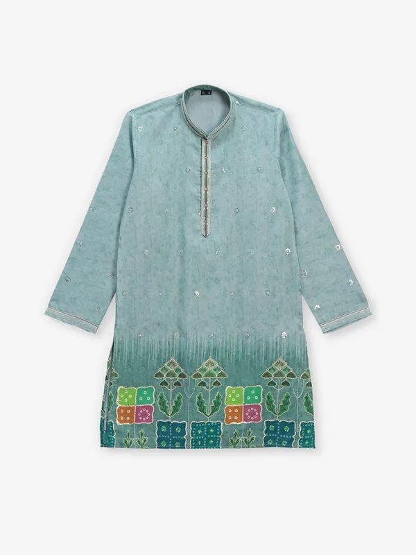 Stylish trendy green silk kurta suit for boy