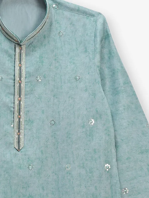 Stylish trendy green silk kurta suit for boy